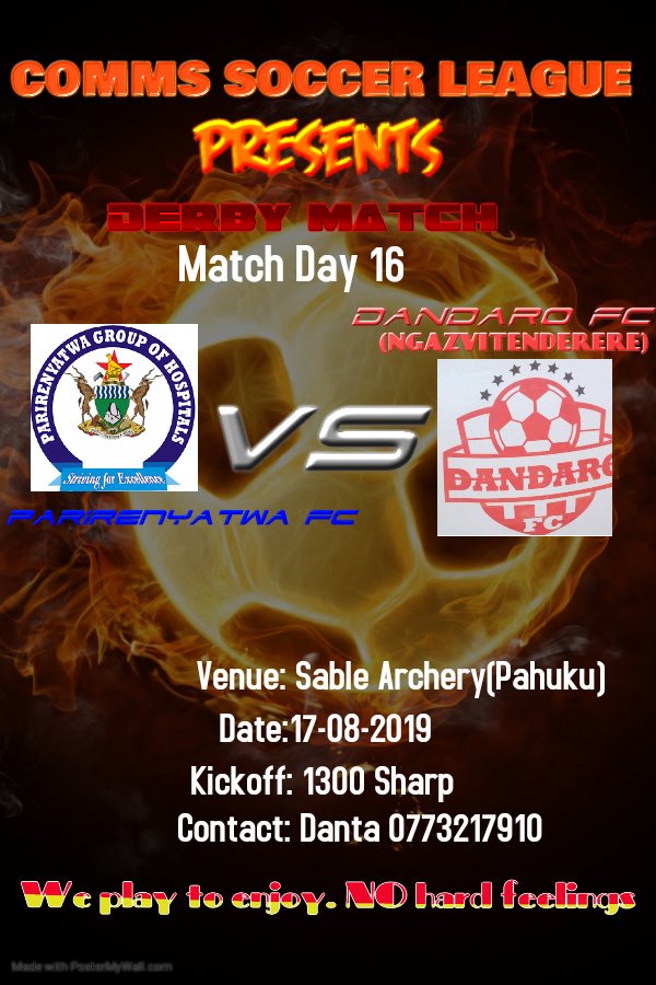 CommsLeagueZim's tweet photo. Derby Saturday as Parirenyatwa FC hosts Dandaro FC on Matchday-16 in The Communications League of Zimbabwe. https://t.co/zbRRkOEDOG