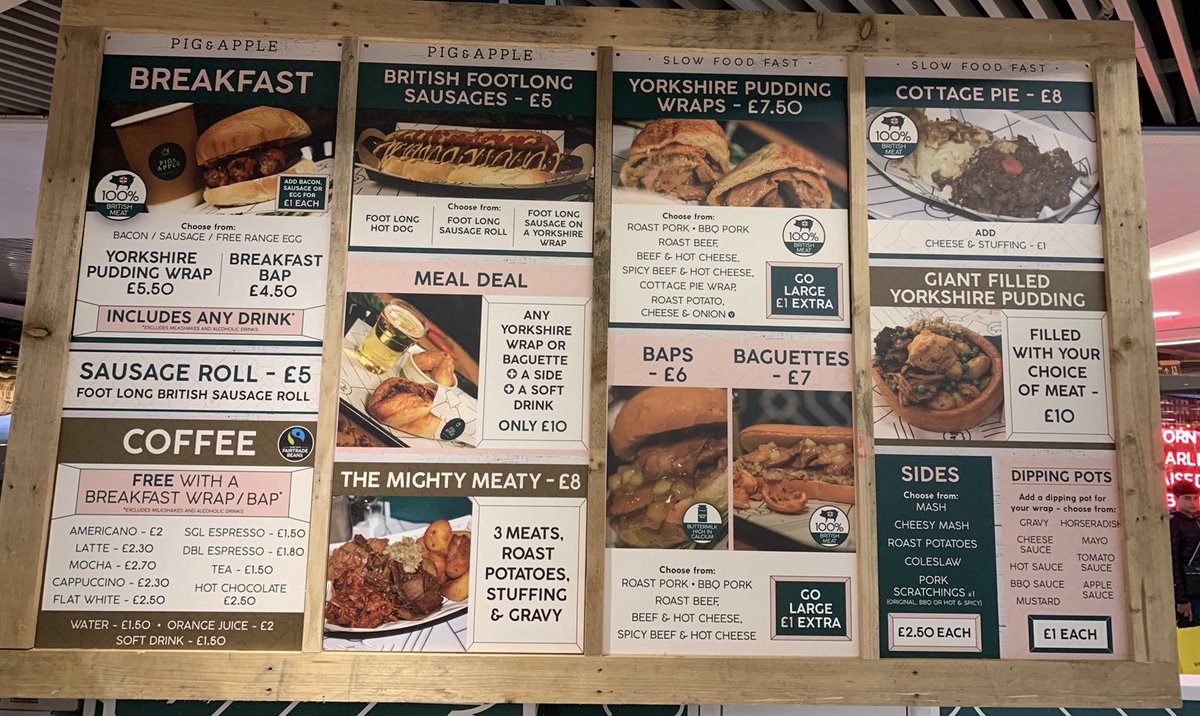 PigandApple1's tweet photo. Hold the phone people! New menu alert! 🐷🍏 #PigandApple #Birmingham #GrandCentral #Bullring #NewStreet #NewMenu #Pork #YorkshirePuddingWraps #Sausage #Beef #Coffee #Stuffing #AppleSauce #Scratchings https://t.co/09k5GptN6x