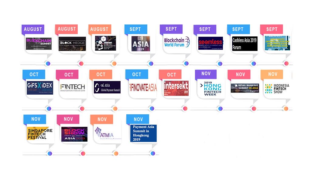 FintechSIN's tweet photo. Here are the upcoming #Fintech and #Blockchain Events in Asia Pacific to Attend in 2019 https://t.co/FMaGS6L1t4 @HongKongFinTech @sgfintechfest @Finovate @ausfintech @BlockShowcom #events #IFS19 #GIFS2019 #IDEX2019 #seamlessasia https://t.co/zCo83lTRRH