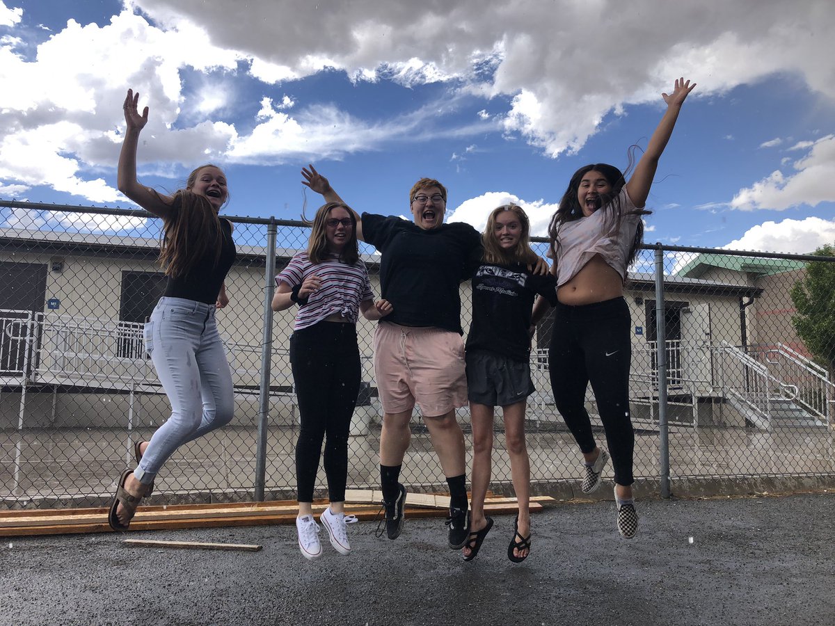 SSHSsportsmed's tweet photo. Our HOSA officers met today at school to continue planning for the year! They took time out of their busy meeting to enjoy the rain and tried their hardest to time a picture jump. It was painful to watch but they do know how to have fun!!! @SshsHosa1 #JoinHOSA https://t.co/s4UJXLNy3k