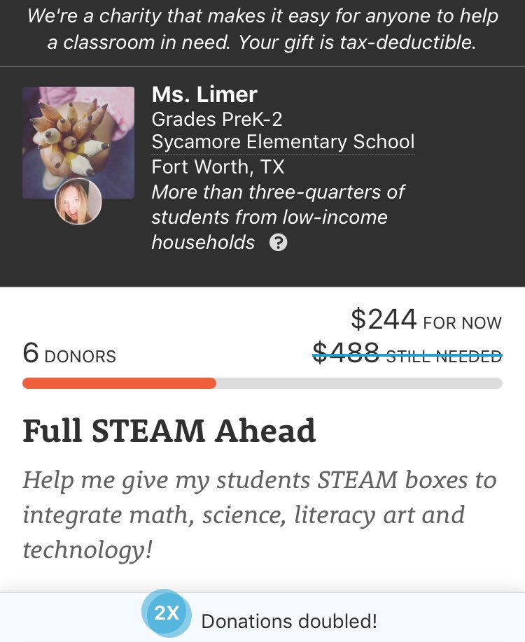 GinnyLimer's tweet photo. While everyone is choosing to help #clearthelists I hope some kind -hearted donors think about those of us with a #DonorsChoose project! @RandyRogersBand @caseydband @WadeBowen https://t.co/D9suEWqJHl https://t.co/OA8hJ4hNcz