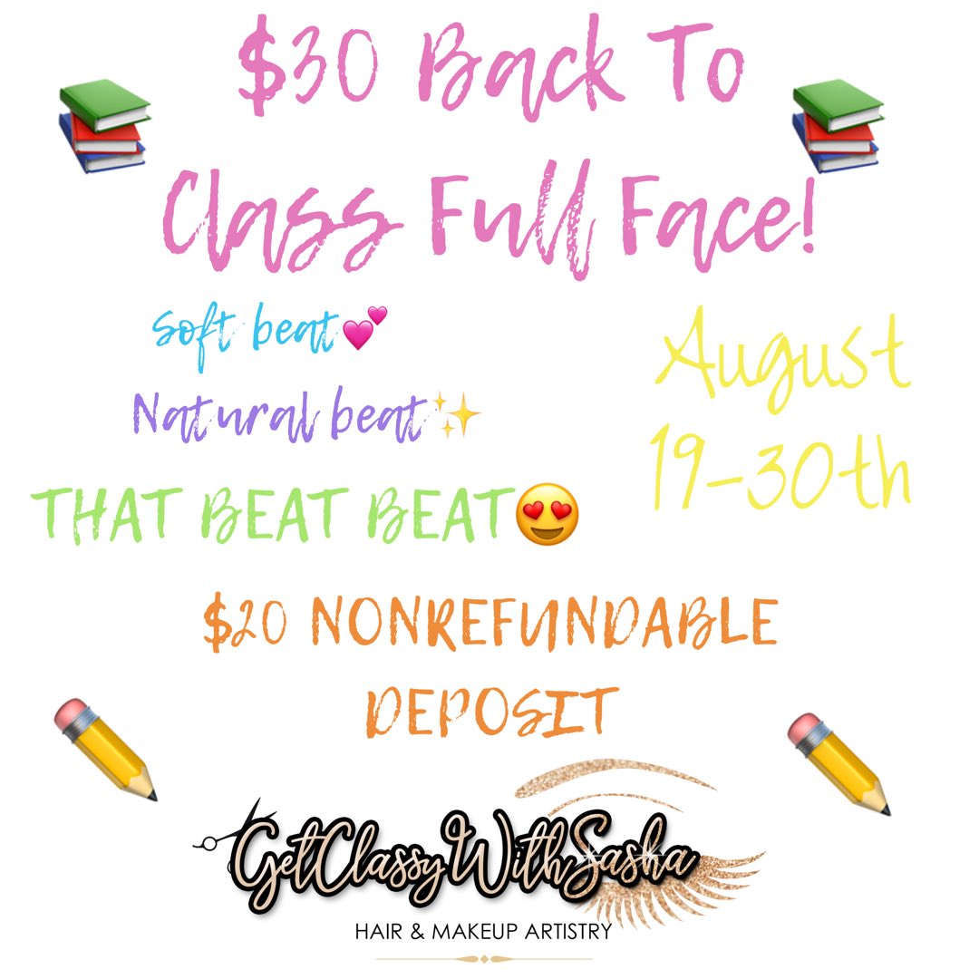 getclassywitsas's tweet photo. $30 Back to Class Full Face😍 come GetClassy before you go to class! #JSU #GetClassyWithSasha https://t.co/UeByHa02oS