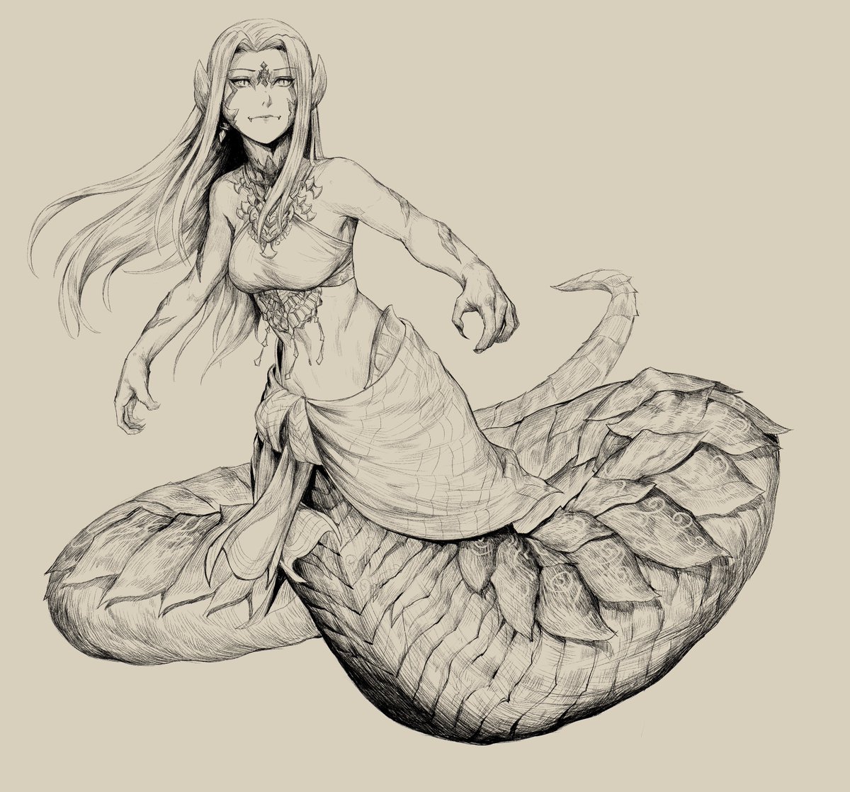 Fucking @JoshCorpuz85 was a DELIGHT to comission from, he drew Shar in her Will of Karash mentality: a serpent, which her specific swamp Chaghan tribe sees Nhaama as.