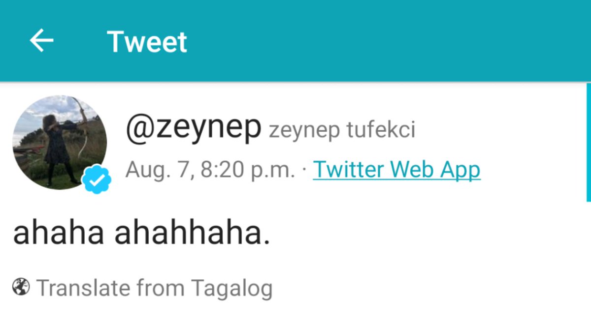 Screenshot of tweet, with "Translate from Tagalog" suggestion