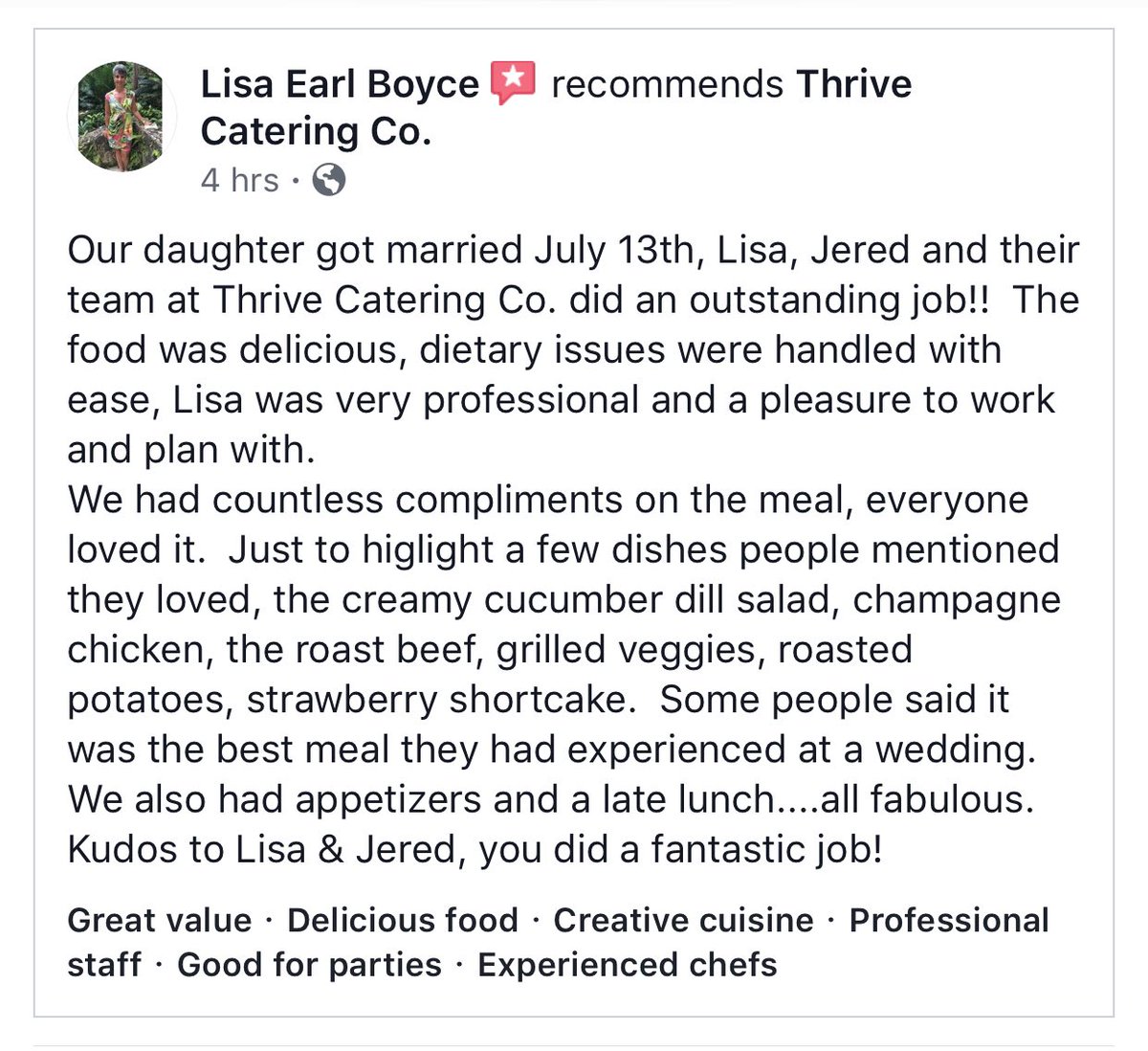 Happy reviews make our day! 5 weddings left in our 2019 wedding season! #yegfood #yegcatering #yegwedding #yegevents #yegchefs 💛🍽🌞