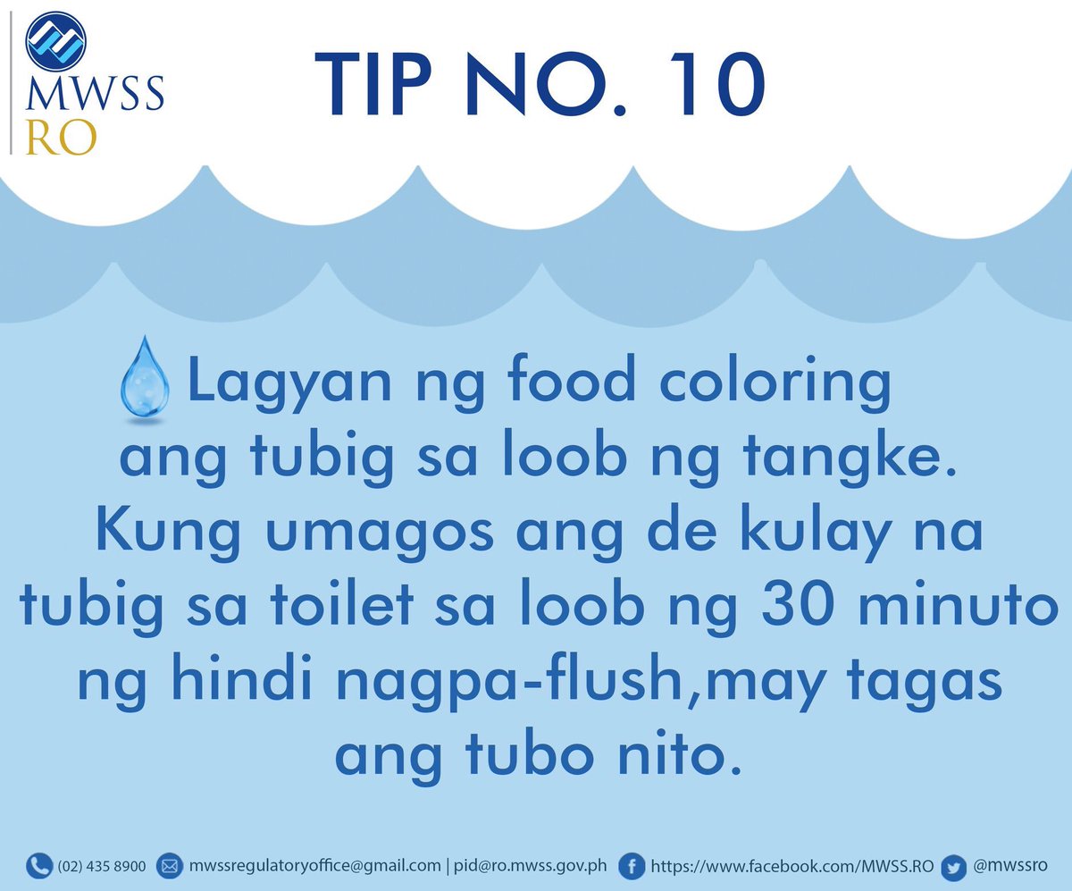 mwssro's tweet photo. Narito ang #TipidTipsThursday para malaman kung may tagas ang tubo sa inyong inidoro. #MWSSRO https://t.co/4mmhfWH67S