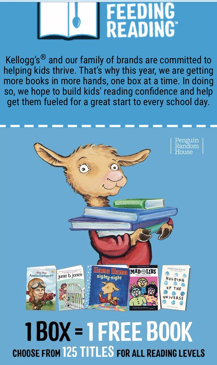MsMathieu4th's tweet photo. Please tell me you’ve heard what @KelloggsUS is doing! 1 purchase = 1 free book! All you have to do is send in a picture or your receipt. I’ve done it 3 times with no problem! #teacherlife #teachers #free #books https://t.co/q8JufONx8M all the info https://t.co/5LKA26GQit