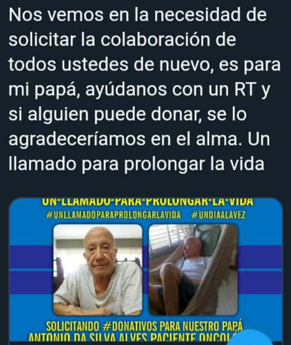 gdasilva's tweet photo. Nos vemos en en la necesidad de solicitar la colaboración de todos uds, es para mi padre,, ayúdanos con un RT y si alguien puede donar, se lo agradeceríamos en el alma.  #unllamadoparaprolongarlavida
https://t.co/oUulkfjjFL https://t.co/a58pVIa5DF