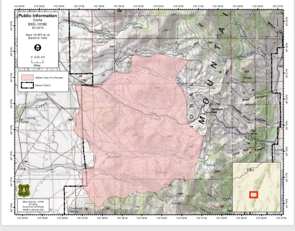 blmnv's tweet photo. Firefighters have been working aggressively on the the #CortaFire SE of Elko, NV. The fire perimeter has held throughout the day and crews are standing by as strong winds push through the fire area this evening. https://t.co/Dn72cKR2RC