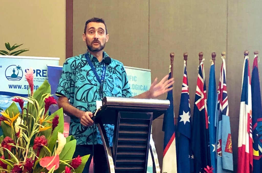 mollypowerstora's tweet photo. “For us in the maritime sector, meteorological information is all about safety.” @spc_cps Director of Oceans & Maritime @ThierryNervale updates the #PMC5 on met obligations under SOLAS & the weather service needs of local mariners #KnowYourOcean #PacificMet https://t.co/N2FnJmJsrf
