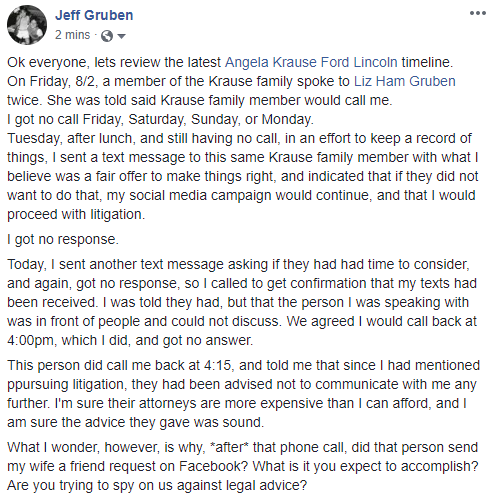 jeff_gruben's tweet photo. More to add, and a continuation of me fulfilling my promise to do as I said I would, unlike @AngelaKrausFord. It's becoming less about me and more about all the other people that might think about doing business with you. 
#angelakrausefordworstdealerever https://t.co/P3ta0goWO0