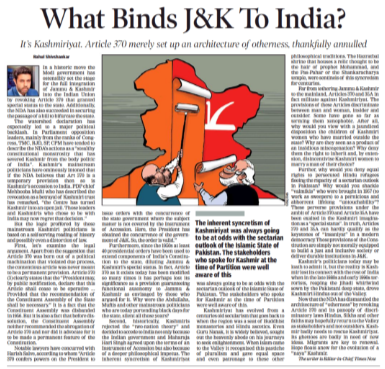 RShivshankar's tweet photo. Dear viewers, please do read my latest @timesofindia opinion piece on @NarendraModi Govt's recent move that scrapped Article 370 in J&amp;K. 'What binds J&amp;K to India? It’s Kashmiriyat.'  

Please do send in your views too. | #KashmirWithModi 

Read - https://t.co/rTfcMkCj0t https://t.co/MHHqlXTCxy