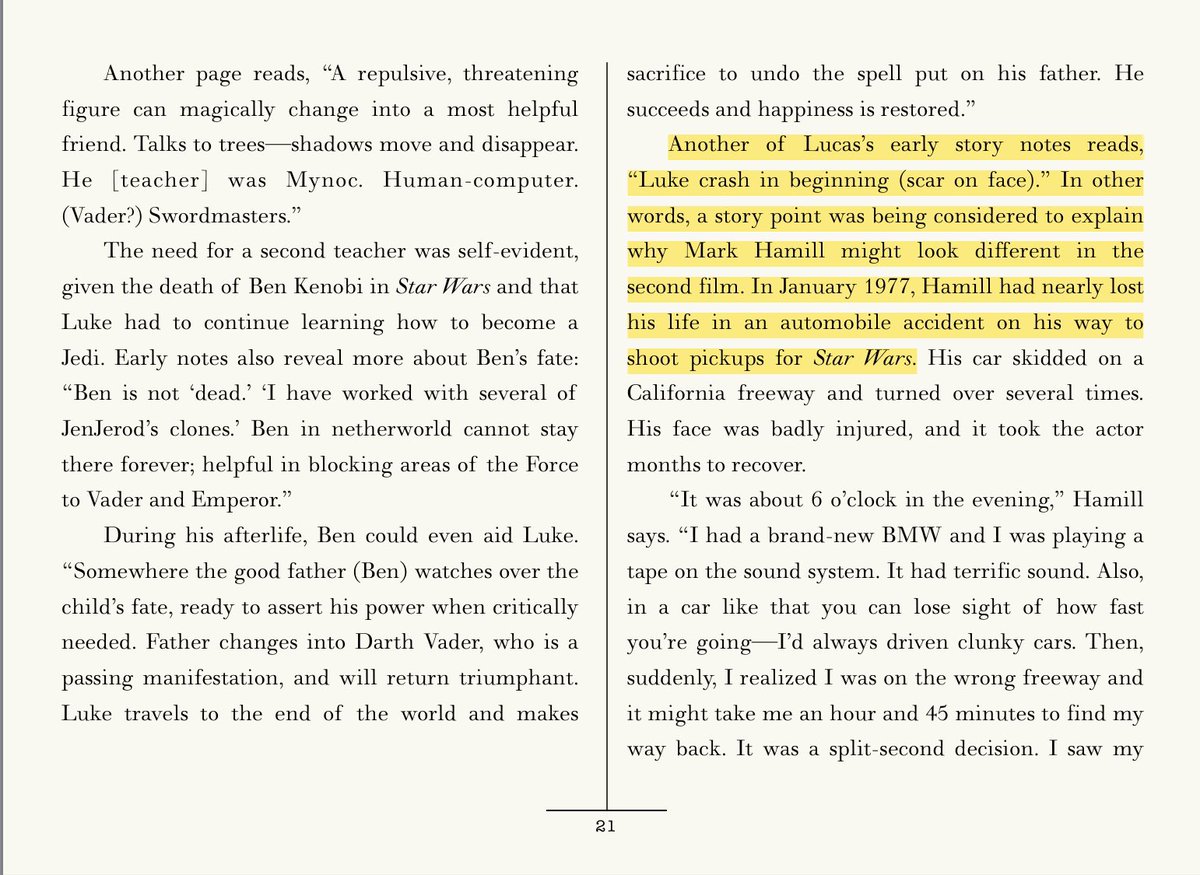 Star Wars MythbustersThe wampa attack on Luke Skywalker was written into  #EmpireStrikesBack to explain Mark Hamill’s scars from his 1977 car accident1. In Empire story notes, George Lucas wrote “Luke crash in beginning (scar on face)” to explain why he might look different.