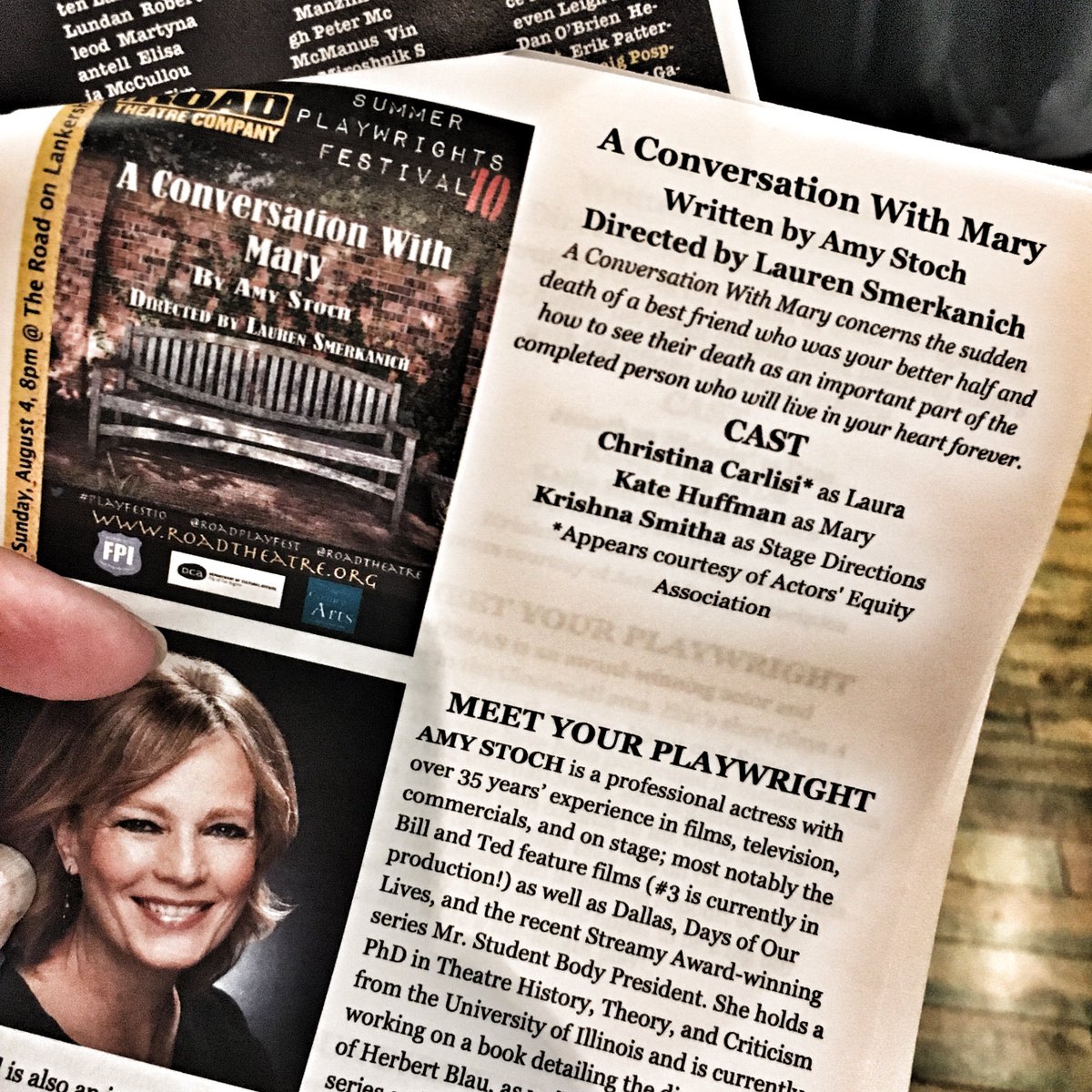jenniewebbsite's tweet photo. A CONVERSATION WITH MARY by Amy Stoch dir Lauren Smerkanich @roadtheatre #SPF10 #52playsbywomen #LAThtr #womenplaywrights #womendirectors @roadplayfest #OneActs ๐ @aestoch13 @kate_huffman @Krishna_Smitha #womensvoices https://t.co/eJ0XTaednZ