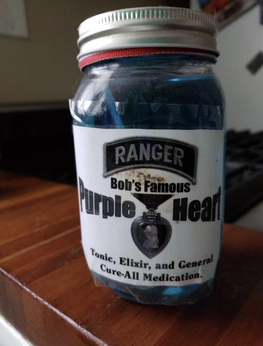 kelly_golden's tweet photo. I’ve made ‘heavy’ posts on FB & Insta this #NationalPurpleHeartDay of our father’s sacrifices awarded w/ two 💜 but here is his lighthearted side ... his homemade hooch, the NC VFW Pub he renamed & revived. #RIP @StiffBugle42 @eyewashdesign #ArmySF #GreenBeret #sacrifice https://t.co/nEvfSKNPKf