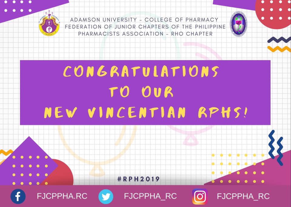 jppha_rc's tweet photo. Congratulations to our New Vincentian Pharmacists for passing the Pharmacists’ Licensure Examination last August 3 &amp; 4, 2019 with a 100% over-all passing rate. We are so proud of your success! 

Soar high, Vincentian Pharmacists! 💜

#RPh2019
#BeAHeRHO #ForABetterTomoRHO https://t.co/e1FSpCpJQJ