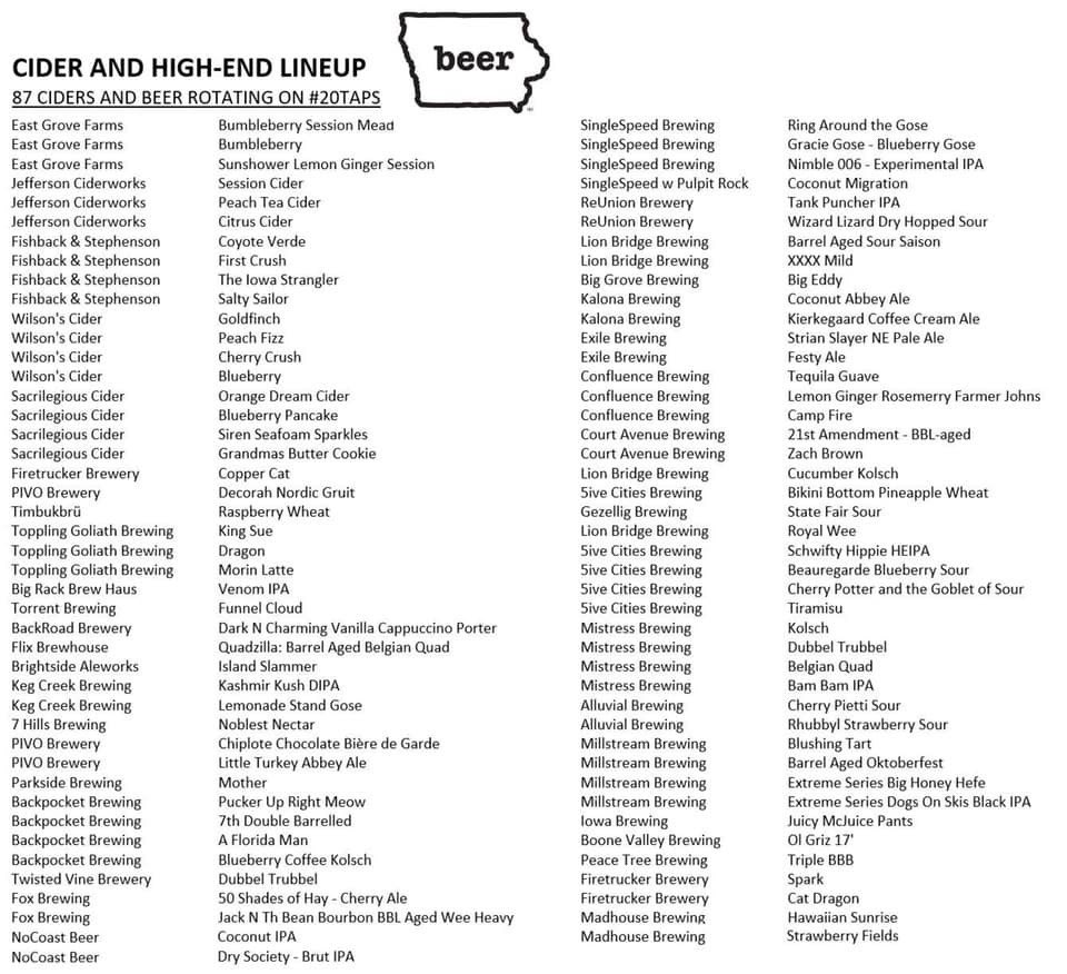 Looking good @IACraftBeerTent ... look all ready to go tomorrow!  Can't wait to see whats tapped first for the High End Lineup. Good to see new breweries getting a chance like @1717BrewingCo @5citiesbrewing  and @GezelligBrewing ... and more! #IowaStateFair