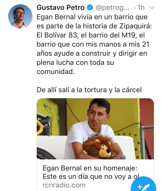 LEPUYANA's tweet photo. La pequeñez de @petrogustavo utilizar el triunfo de Egan Bernal para hablar de su pasado delictivo en el M-19 hacer apología a la invasión de tierras y presentarse como Robin Hood cuando solo fue un mediocre y cobarde guerrillero de un grupo de terroristas y secuestradores https://t.co/zipP2QlhIL