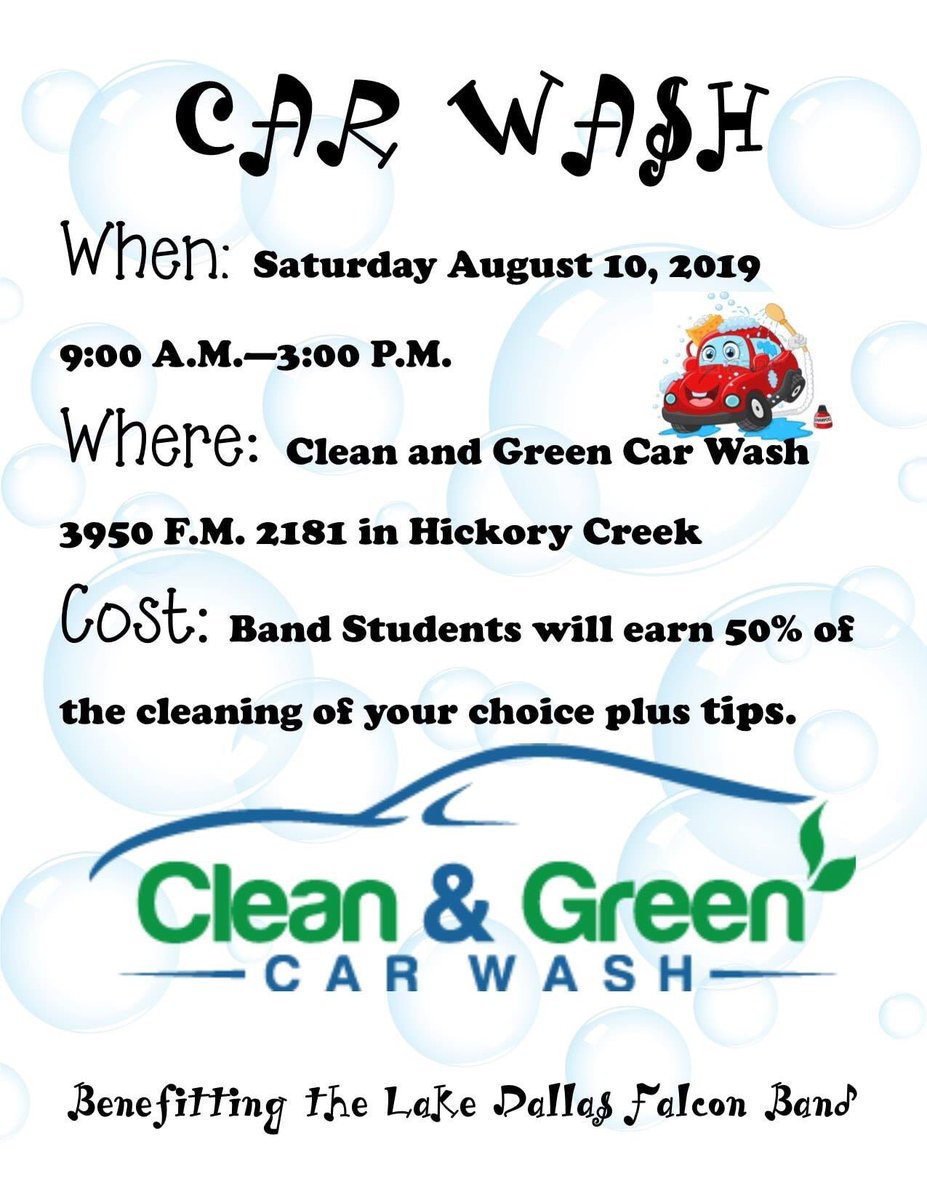 LD_BandBoosters's tweet photo. Who’s car needs a wash? 🙋‍♀️🙋🏻‍♂️ Come on by Saturday and support YOUR amazing Falcon Band students! @LDFalconBand @LakeDallasISD https://t.co/tWw8ujdoAD