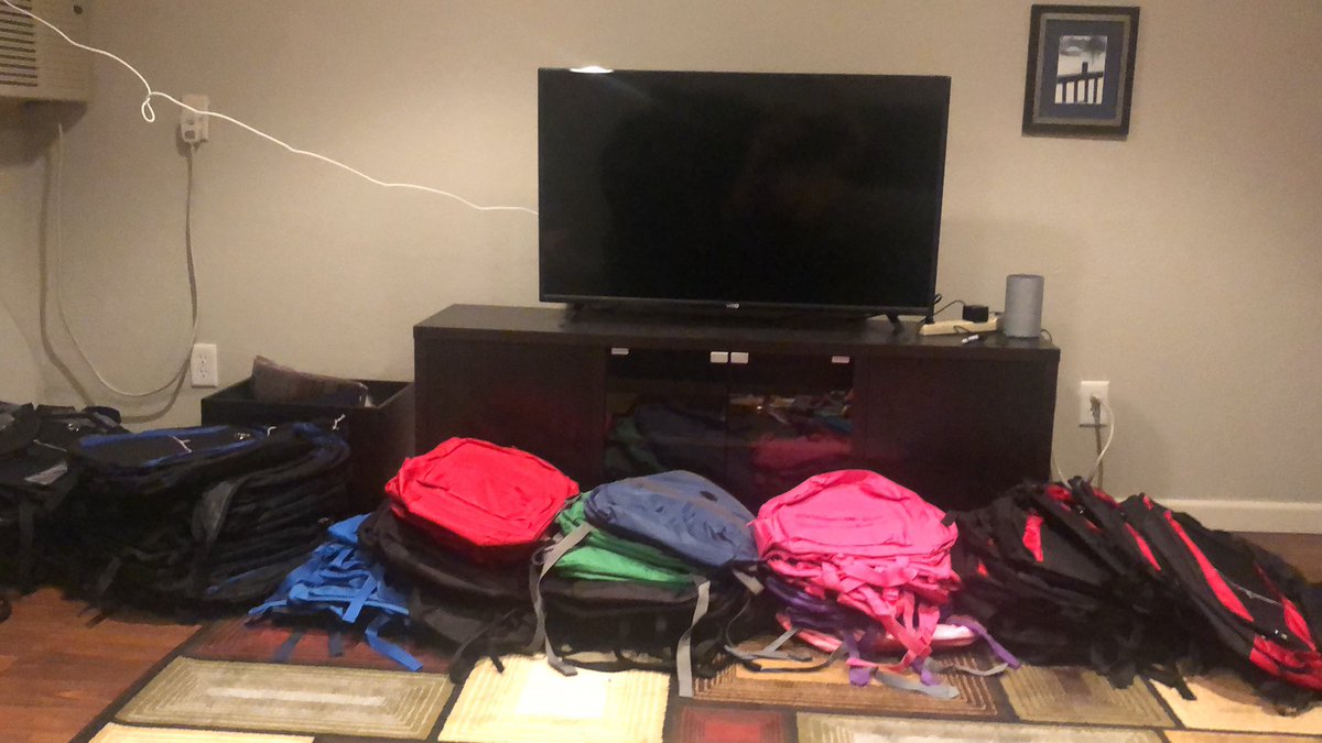 onelessobstacle's tweet photo. The 🎒’s are ready to go, we received some letters in the mail today (from one of my middle school teachers), and only one more round of school supply shopping left! Almost time! 8/15 (southeast iowa) and 8/17 (eastern Iowa) #onelessobstacle #backtoschool https://t.co/o0UoVX1nvo