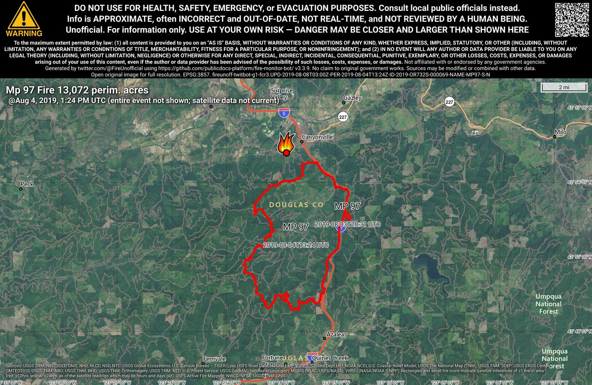PacNWFireBot's tweet image. #Mp97Fire 🔥 unofficial, automated update.
At Canyonville, OR. ⚠️ DO NOT USE FOR SAFETY PURPOSES - See officials instead. May be incorrect; disclaimers in images.