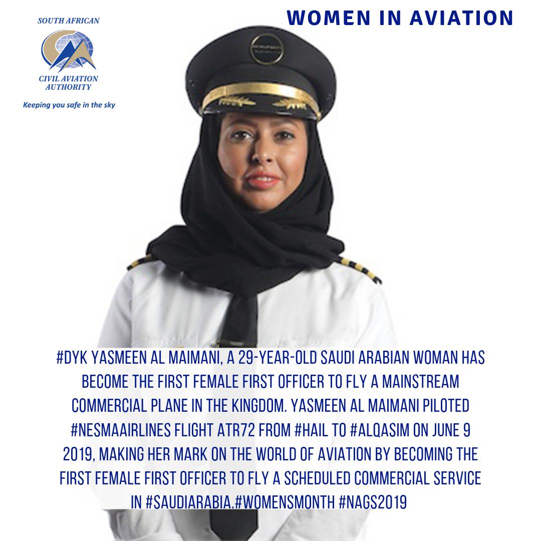 OfficialSACAA's tweet photo. #DYK Yasmeen Al Maimani, A 29-year-old Saudi Arabian woman has become the first female first officer to fly a mainstream commercial plane in the kingdom. Yasmeen Al Maimani piloted #NesmaAirlines flight ATR72 from #Hail to #AlQasim on June 9 https://t.co/2W1qvpzNs6
#WomensMonth https://t.co/A2sEvW09fW