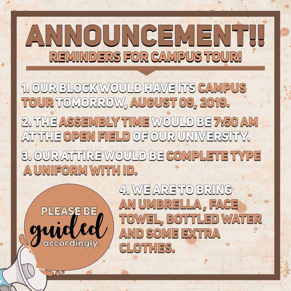 HA4_2021's tweet photo. REMINDERS FOR CAMPUS TOUR (TANGLAW 2019) https://t.co/YHmwgj8QuU