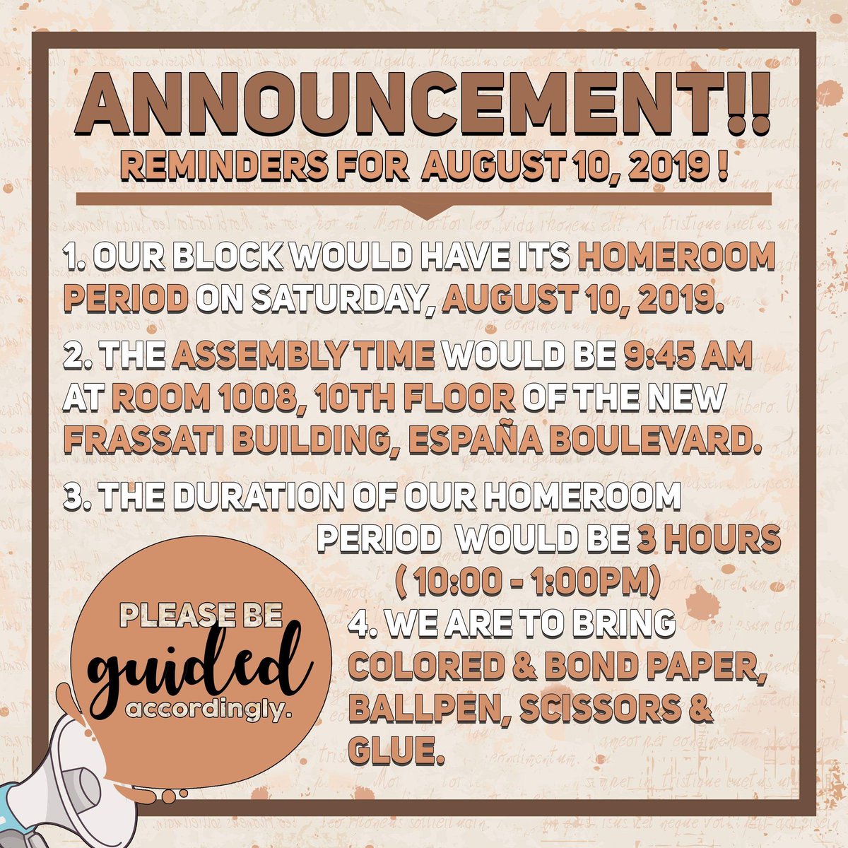 HA4_2021's tweet photo. REMINDERS FOR AUGUST 10
(HOMEROOM PERIOD) https://t.co/ZUFVYj7svF