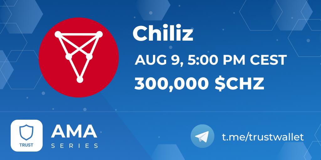 TrustWallet's tweet photo. Join us  🗓️ Aug 9th at ⏰ 5PM CEST for an AMA with @Chiliz CEO, @alex_dreyfus on Telegram 👉 https://t.co/QNYJDBfU1g #ChilizAMA

Good questions will get rewarded! TOTAL 300,000 $CHZ 🏆POOL https://t.co/fLbCDiLJwU