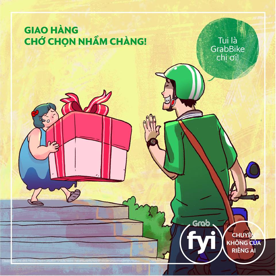 Ngày dịu dàng, nàng nhấn nút đặt xe để gặp chàng. 
- Nàng nói: "Chàng ơi, chở giúp nàng món hàng đến đường Cây Bàng!"
- Chàng thỏ thẻ: "Chàng là GrabBike chở khách, còn chở hàng là ông GrabExpress nàng (cont) ms.spr.ly/l/6012T3Ei0