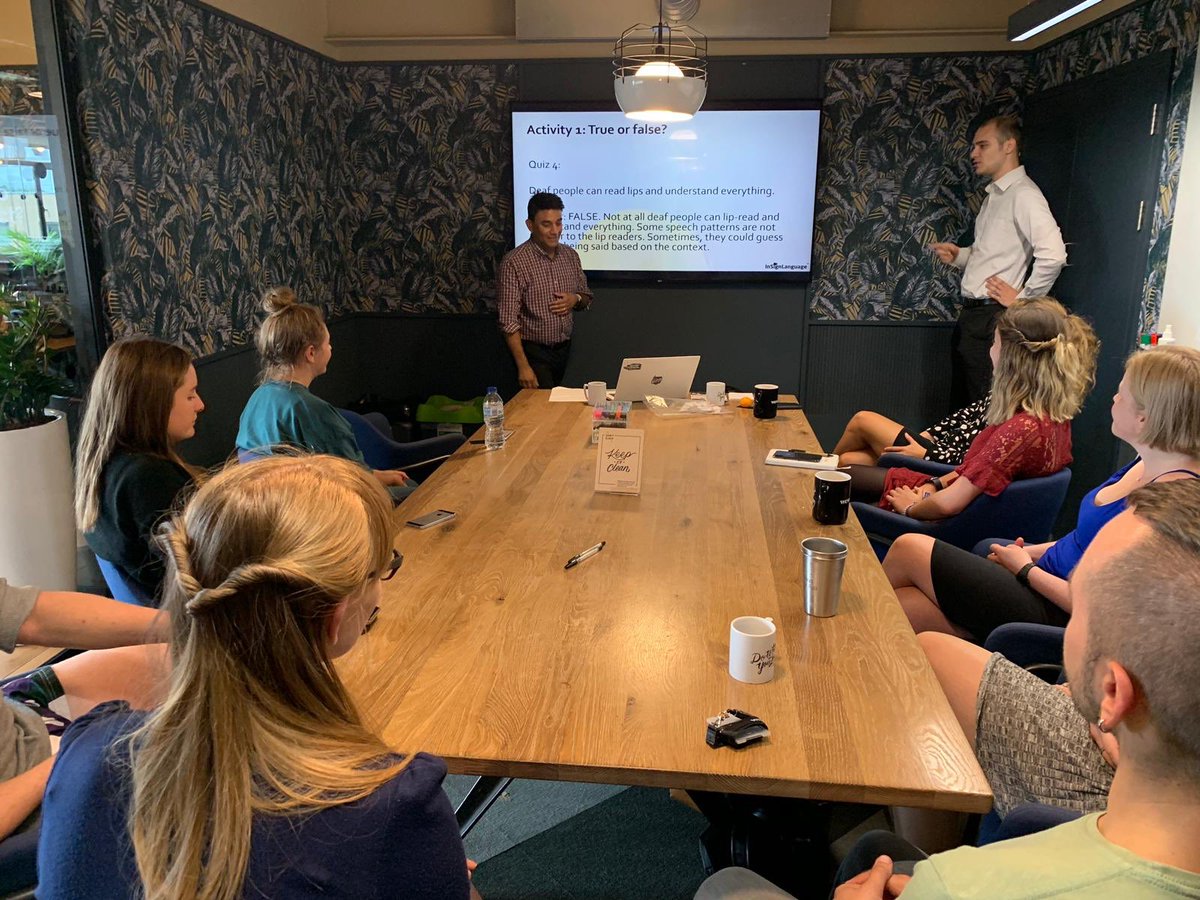 insignlanguage's tweet photo. What a productive day! We had a lot of fun at the lunch and learn teaching British Sign Language to the wonderful @WeWork members #britishsignlanguage #bsl #teaching #student #education #fun #productive #insignlanguage https://t.co/NYLAArrEn3