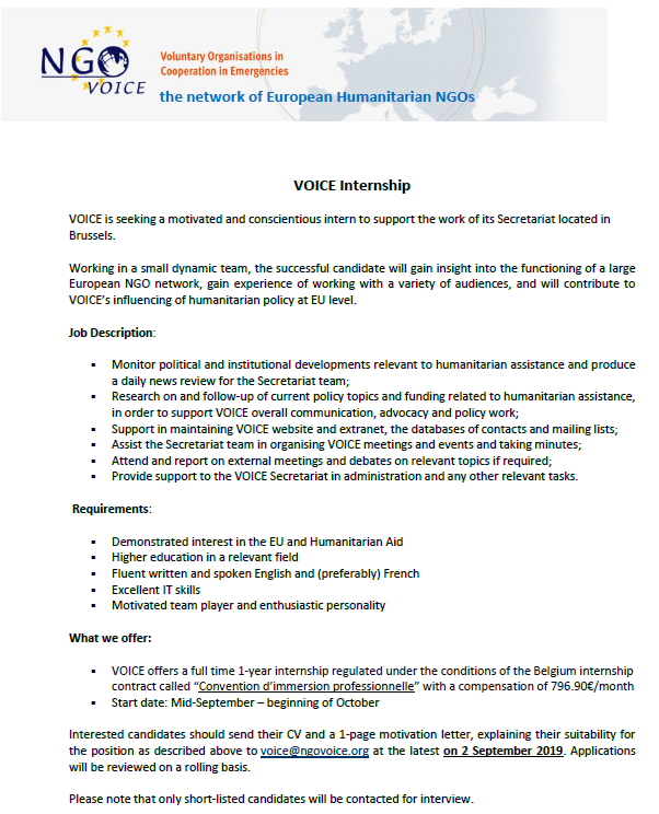 lwahis's tweet photo. .@ngoVOICEeu is looking for an intern to join their team
#Jobwithacause #GreatNetwork
To apply, send your CV and a 1-page motivation to voice@ngovoice.org at the latest on 02/09/2019 https://t.co/go9lzqoJc6