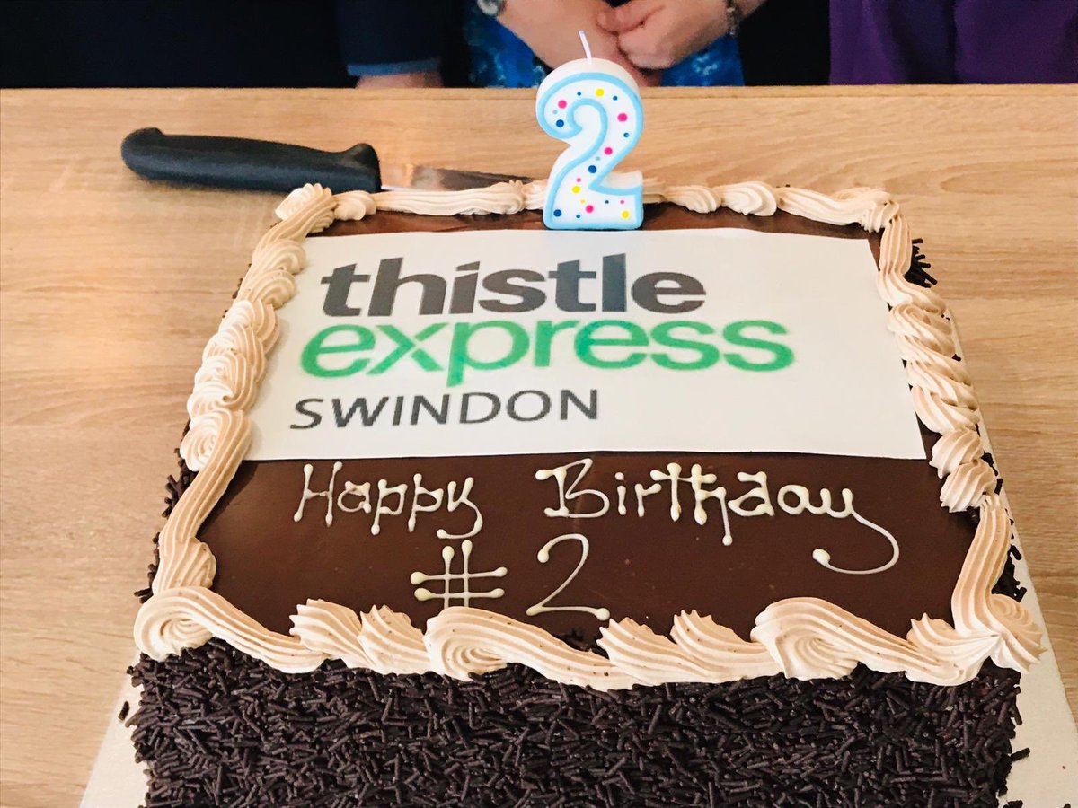 Here’s <a href="/kevinparry1974/">kevin Parry</a> with his two charities - <a href="/CALMCharity/">CALM Charity</a> and Swindon &amp; North Wiltshire Deaf Children’s Society and <a href="/thistleexpress/">thistleexpress</a>’s delicious looking 2nd Birthday Cake! 🍰