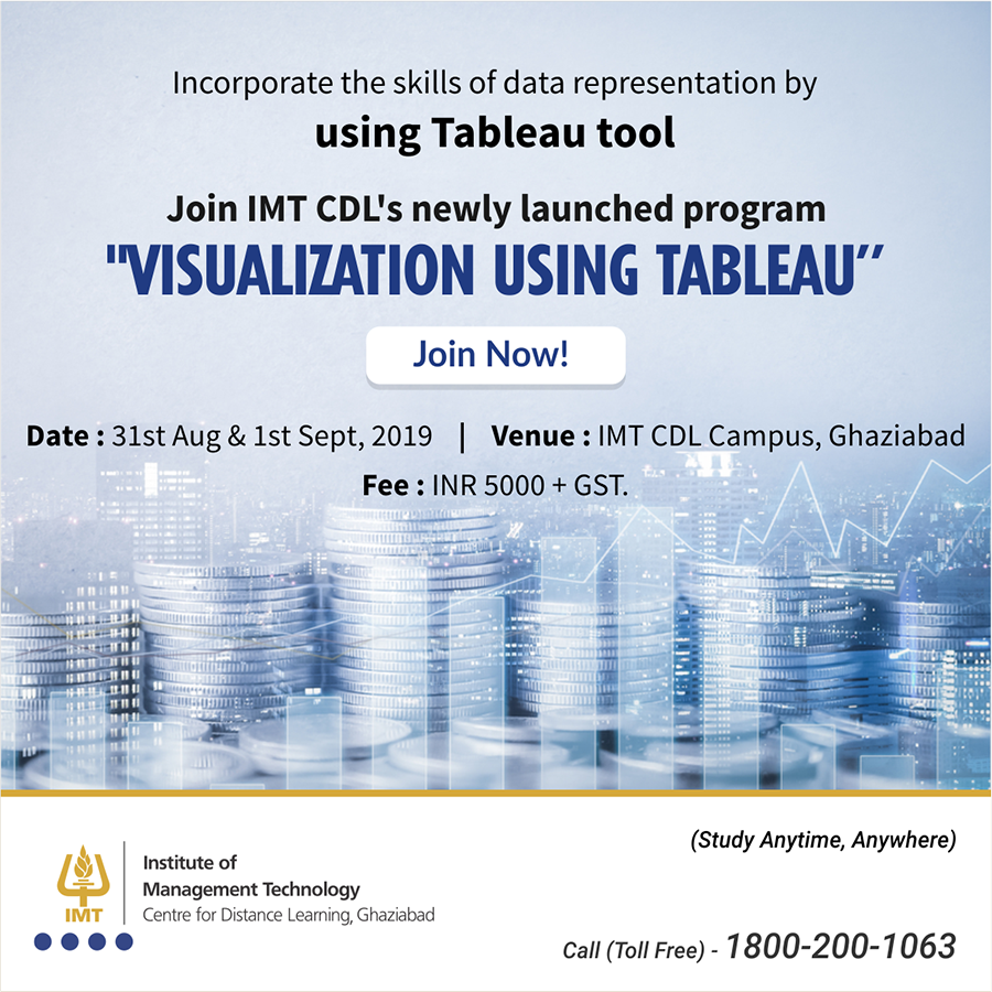 IMTCDL's tweet photo. Construct and evaluate the visualization system on your own. Join us in #IMTCDL's "Visualization using Tableau" program for its students & alumni. To know more, visit: https://t.co/RLK0CZnEjP
.
.
#mdp #tableau #Datavisualization #datamanagement #IMTstudents #IMTalumni https://t.co/WgpIpbZEdG