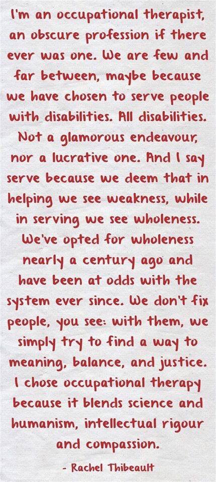 JoanneRedfern6's tweet photo. I am a proud Occupational Therapist and this explains exactly why I chose to be one #proudOT @theRCOT @FghTherapies @UhmbtV @UHMBT @theOThub https://t.co/UkuxpWRr1q