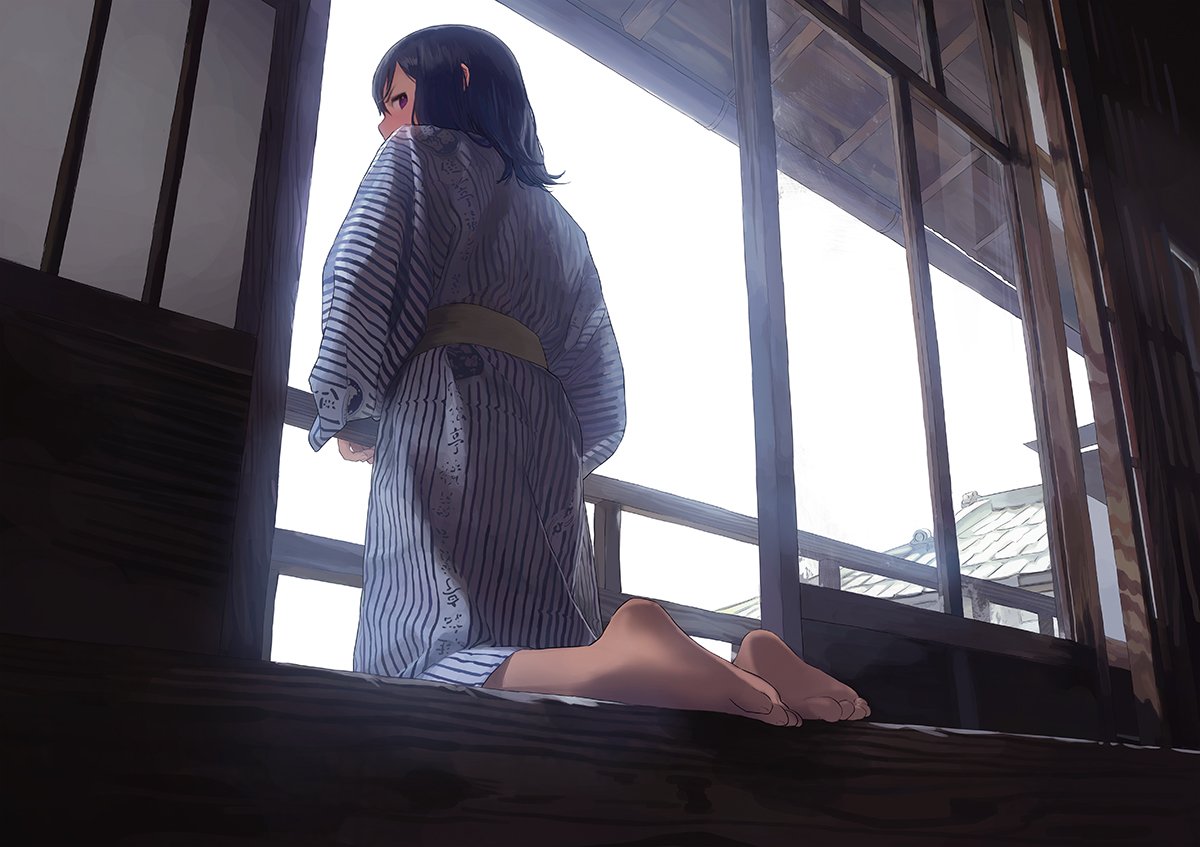 「じっとり蒸し暑い夏、浴衣 」|もりちかのイラスト