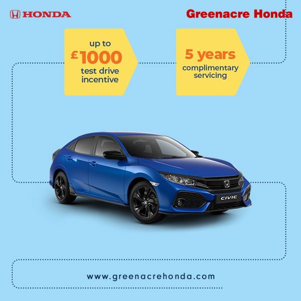 greenacrehonda's tweet photo. Enjoy up to £1000 #testdriveincentive &amp; 5 years complimentary servicing for a #newHondacar!
Click to discover more about the Honda Summer #TestDriveEvent. https://t.co/NTEWFgA5d1
#summerevent #hondaoffers https://t.co/BUg1Ltcgpq