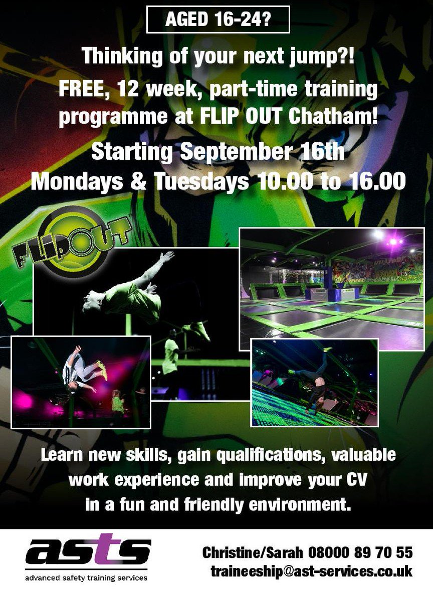 Gain valuable experience? ✅

Have fun while working? ✅

Achieve a registered qualification? ✅

Be in line to interview for a permanent role at Flip Out? ✅

What is not to like about our traineeship programme?

If you think this is for you. we would love to hear from you!