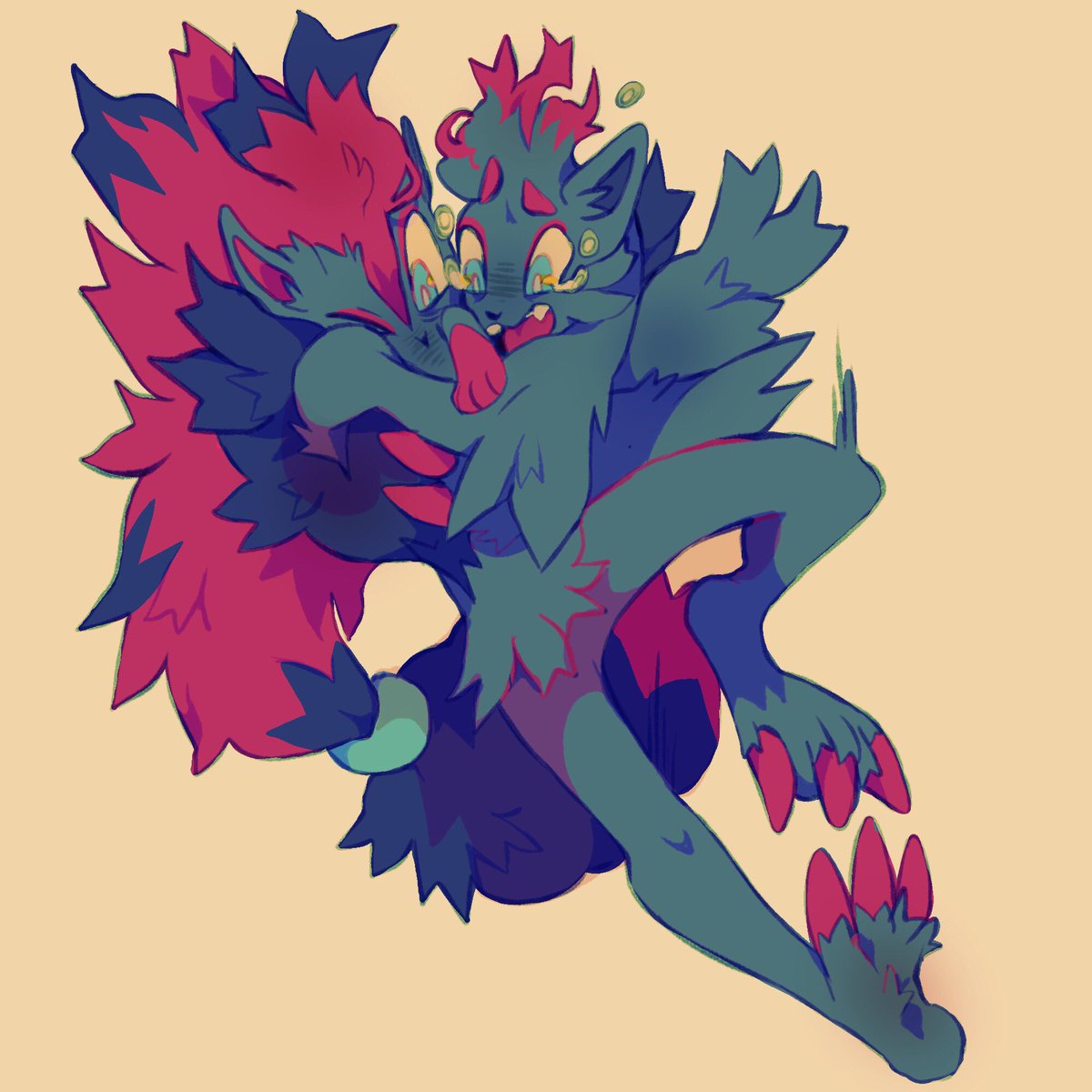 zoroark jumped in to help him but... now they are both falling! #pokemon # zorua, image size:1200x1200