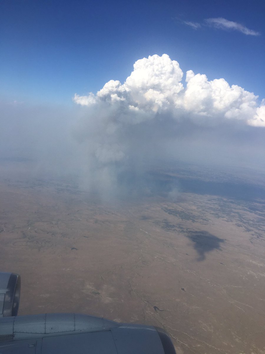 wildfirebender's tweet image. As part of #FIREXAQ I got to fly as a guest on NASA's #DC8. I snapped these photos of a #PyroCu over the #RidgeTopFire in Montana. It's amazing how fires create their own weather!