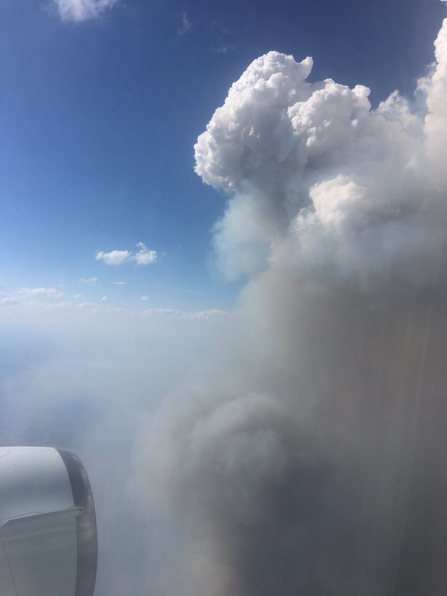 wildfirebender's tweet image. As part of #FIREXAQ I got to fly as a guest on NASA's #DC8. I snapped these photos of a #PyroCu over the #RidgeTopFire in Montana. It's amazing how fires create their own weather!
