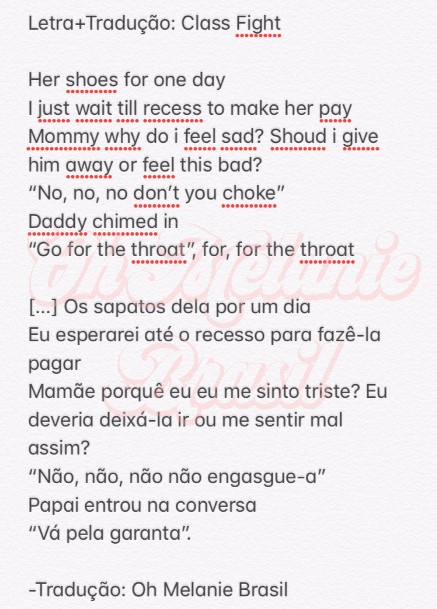 Melanie Martinez Brasil on X: Letra + Tradução: Class Fight (snippet)   / X