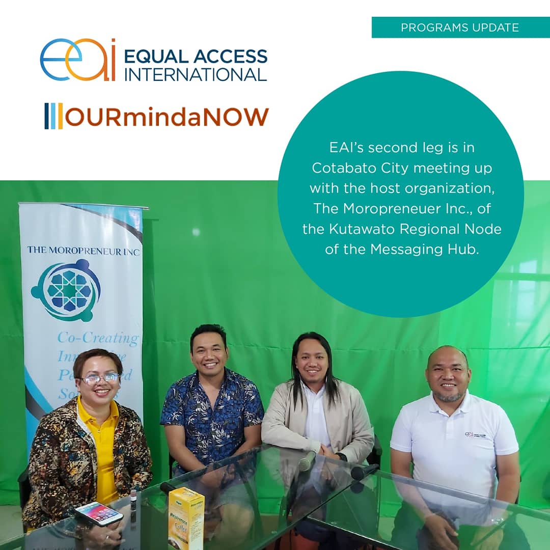 EqualAccessPH's tweet photo. We are starting to establish the OURmindaNOW Messaging Hub! Swipe to see our programs update. For more information about the Messaging Hub and how to get involved, contact the host organizations or EAI-PH at eaiphilippines@equalaccess.org.
#messaginghub
#EAIPH
#equalaccess https://t.co/YssYJs0l09