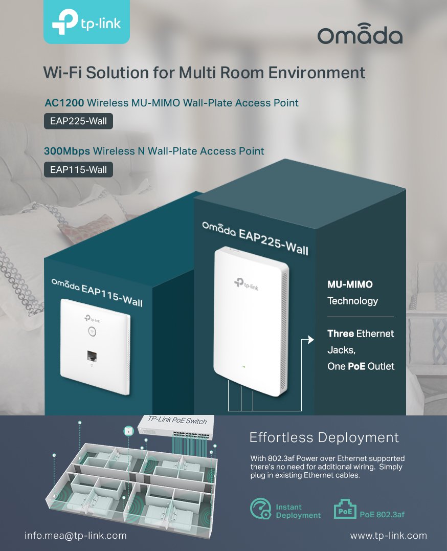TPLinkMEA's tweet photo. TP-Link EAP225/115 MU-MIMO Wall-Plate Access Point,Free cloud management and Omada App supported for ultra convenience and easy management. Learn More: https://t.co/HqZtXgii29

#port #blazingspeed #easysetup #budget #intelligentconnection #highlyefficient #ultraconnectivity https://t.co/azL4nWzXiz