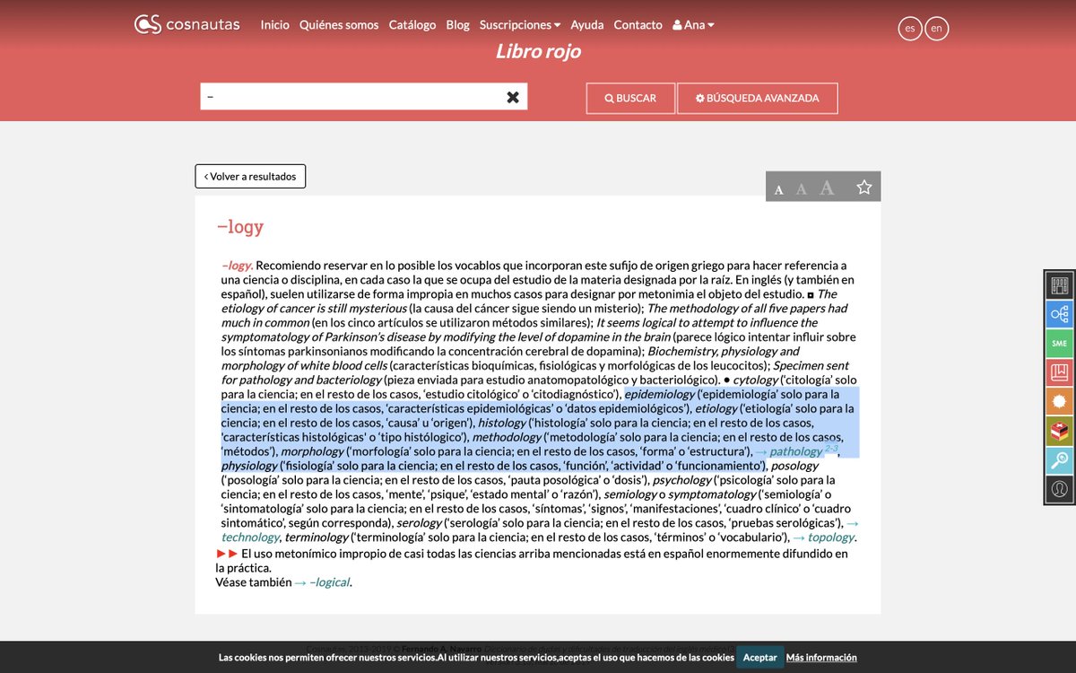 cosnautas's tweet photo. El #sufijo -logy suele utilizarse de forma impropia en muchos casos para designar por #metonimia el objeto del estudio. Podemos encontrar esta información en el #LibroRojo🤯.
Por @navarrotradmed
➕info en👉 https://t.co/jE9FKyeA8g
#cosnautas #diccionario #traduccionmédica https://t.co/Ov42R4jqCX