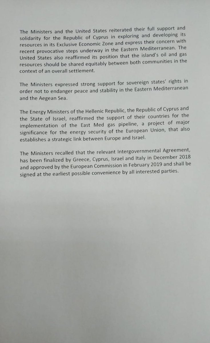 Read the #Athens 3+1 #Joint Statement of the 1st #Energy #Ministerial meeting of 🇬🇷🇨🇾🇮🇱 & 🇺🇸 - a practical, comprehensive & meaningful document that sets the way for #strategic cooperation in the critical energy field in our #eastmed region 👉 #commonvalues #sharedinterests:⬇️⬇️