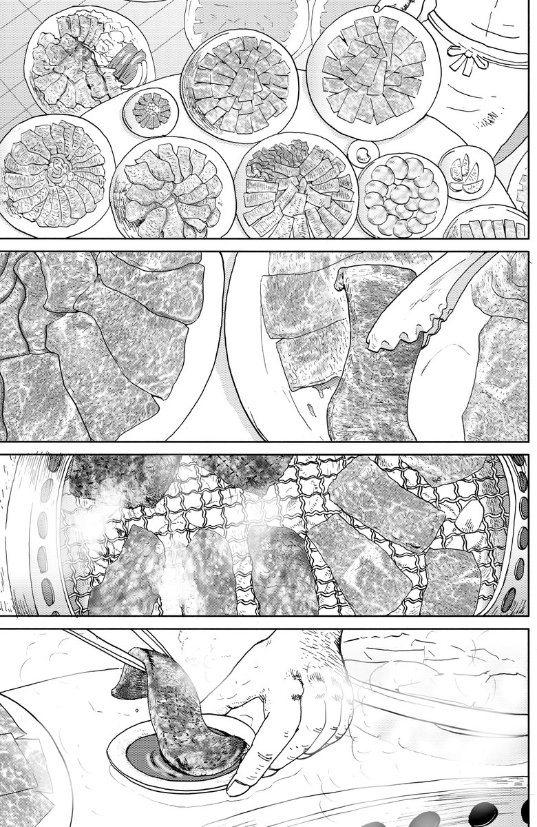 描いた当時

ただ読んだ人が
お腹を空かせて欲しい…の
一心で描いておりました。

今も読み返すと
これは最高傑作です！

しあわせゴハン『焼肉』

全部で８Pあります。
後半に続きます。

これを読んでお腹空いたら
皆様リツーイ… 