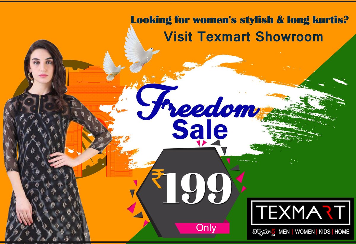 Texmart_india's tweet photo. Looking for women's stylish &amp; long kurtis?
Visit Texmart Showroom.
contact: 
Rajahmundry : 0883-6662333
Vizianagaram : 08922-225127
Amalapuram : 08856-230148
Anakapalle : 08924-223113
Srikakulam : 089422-25552
#texmartshowroom #textiles #womens #longkurtis #freedomsale https://t.co/yxPclNBZjP