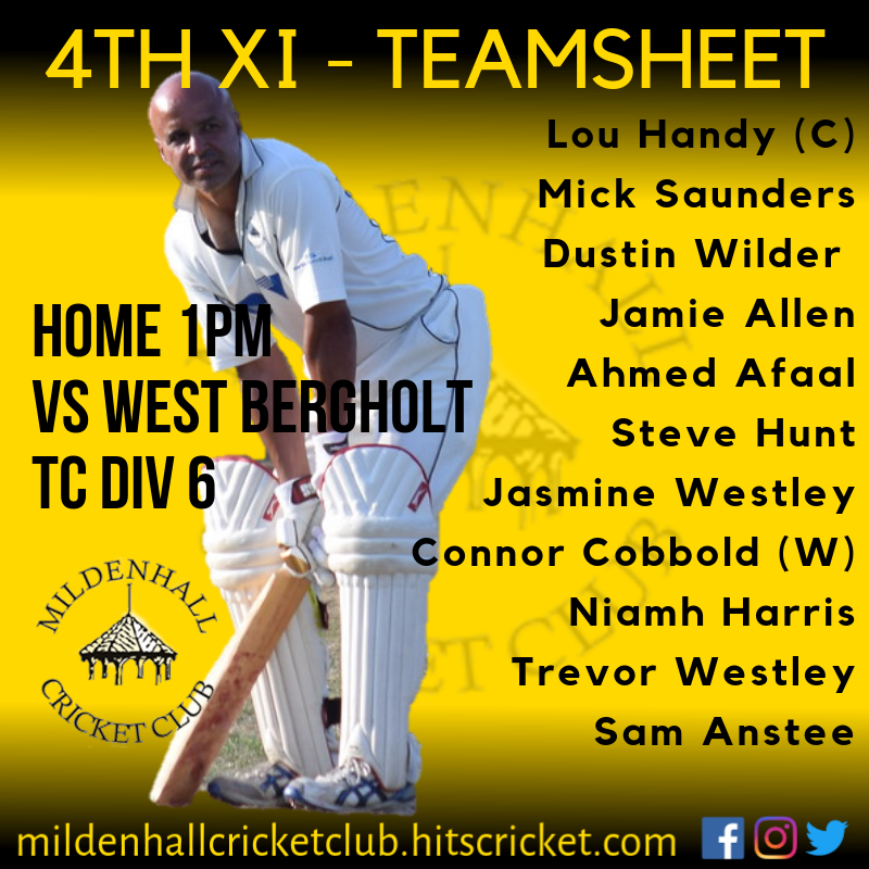 MildenhallCrick's tweet photo. 🏏🏏SATURDAY TEAMSHEETS🏏🏏

1️⃣ - Home - Cambridge Cricket Club
2️⃣ - Away - Dunmow Cricket Club
3️⃣ - Away - Eight Ash Green Cricket Club
4️⃣ - Home - West Bergholt Cricket Club https://t.co/EQNeks3BHF