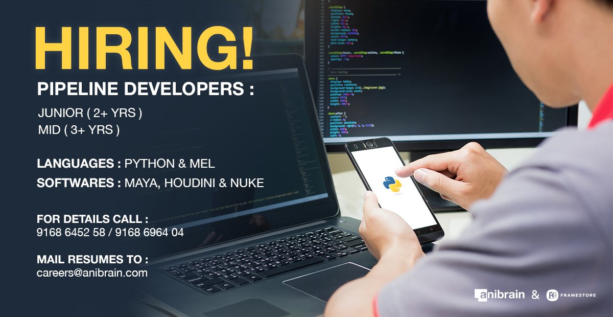 AnibrainVFX's tweet image. Are you an experienced pipeline developer in VFX production pipeline technology?  Good at designing, developing and maintaining custom software tools and components? Apply now!

#anibrain #framestore #pipelinedeveloper #pipeline #jobsinanibrain #ThursdayThoughts